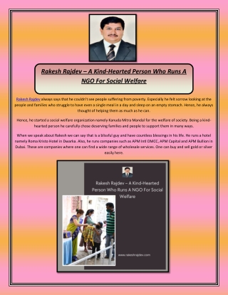 Rakesh Rajdev – A Kind-Hearted Person Who Runs a Ngo for Social Welfare