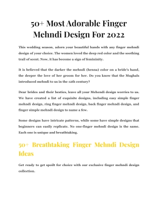 50  Most Adorable Finger Mehndi Design For 2022