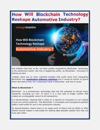 How Will Blockchain Technology Reshape Automotive Industry