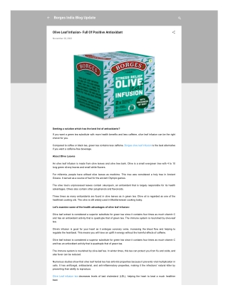 Olive Leaf Infusion- Full Of Positive Antioxidant