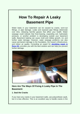 How To Repair A Leaky Basement Pipe