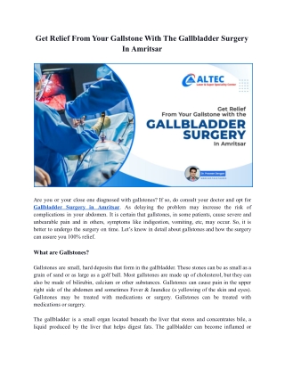 Get Relief From Your Gallstone With The Gallbladder Surgery In Amritsar