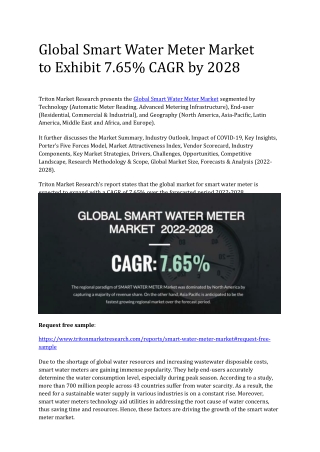 Global Smart Water Meter Market to Exhibit 7.65% CAGR by 2028