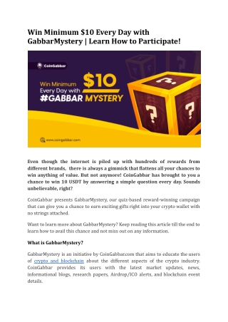 Win Minimum $10 Every Day with GabbarMystery _ Learn How to Participate