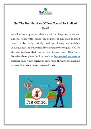 Get The Best Services Of Pest Control In Andheri East
