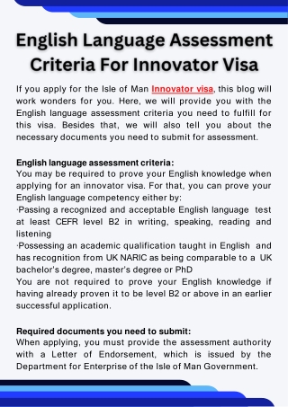 English Language Assessment Criteria For Innovator Visa