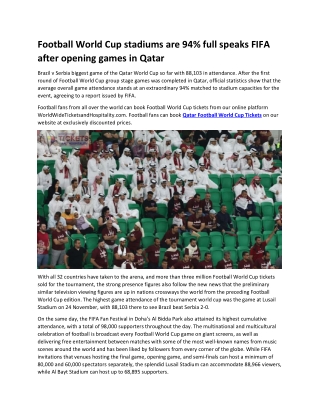 Football World Cup stadiums are 94% full speaks FIFA after opening games in Qatar
