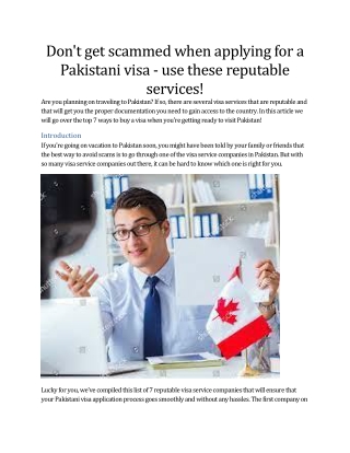 Don't get scammed when applying for a Pakistani visa - use these reputable services