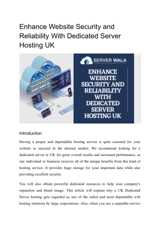 Enhance Website Security and Reliability With Dedicated Server Hosting UK