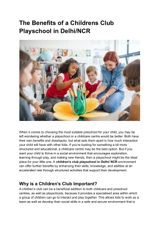The Benefits of a Childrens Club Playschool in Delhi_NCR