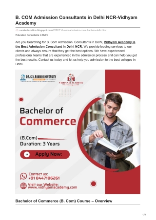 B. COM Admission Consultants in Delhi NCR-Vidhyam Academy