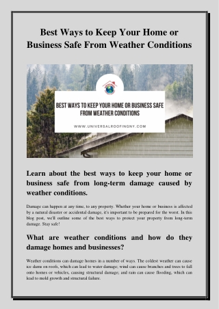 Best Ways to Keep Your Home or Business Safe From Weather Conditions