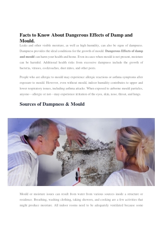 Facts to Know About Dangerous Effects of Damp and Mould