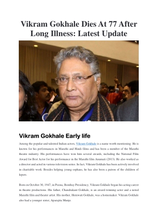 Vikram Gokhale Dies At 77 After Long Illness