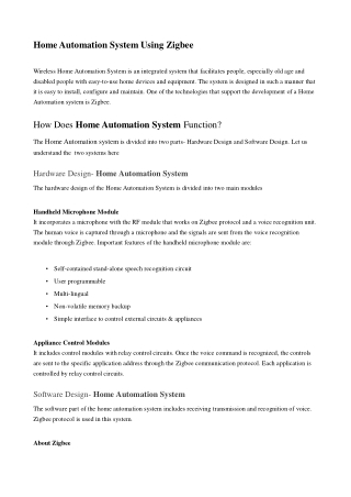 Home Automation System Using Zigbee 