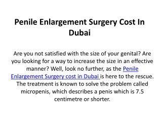 Penile Enlargement Surgery Cost In Dubai