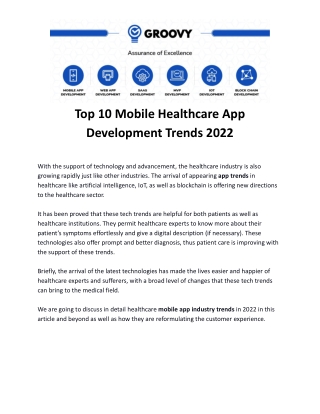 Top 10 Mobile Healthcare App Development Trends 2022