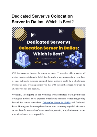 Dedicated Server Hosting vs Colocation Server in Dallas_ Which is Best