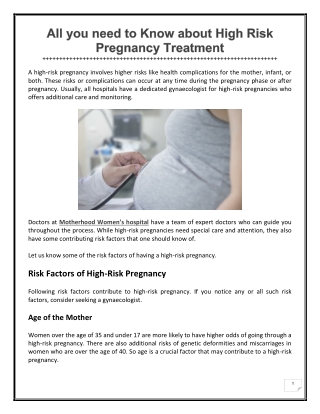 All you need to Know about High Risk Pregnancy Treatment