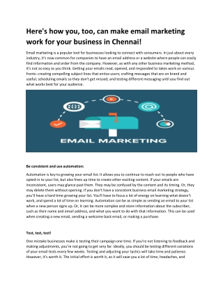 Heres how you, too, can make email marketing work for your business in Chennai
