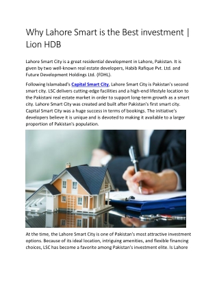 Why Lahore Smart is the Best investment