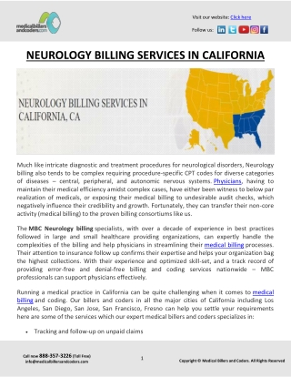 NEUROLOGY BILLING SERVICES IN CALIFORNIA