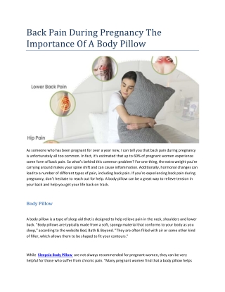 Back Pain During Pregnancy The Importance Of A Body Pillow( 28-11-2022)