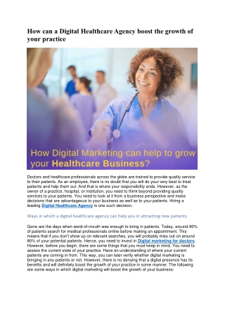 How can a Digital Healthcare Agency boost the growth of your practice