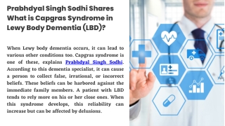 Prabhdyal Singh Sodhi Shares What Is Capgras Syndrome in Lewy Body Dementia (LBD