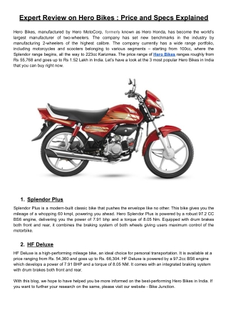 Expert Review on Hero Bikes: Price and Specs Explained