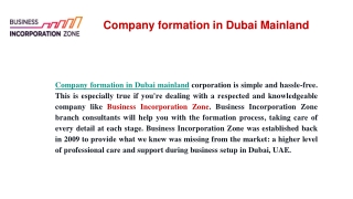 Company formation in Dubai Mainland