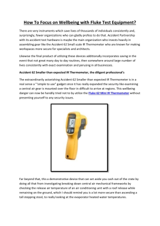 How To Focus on Wellbeing with Fluke Test Equipment?