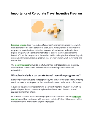 Importance of Corporate Travel Incentive Program