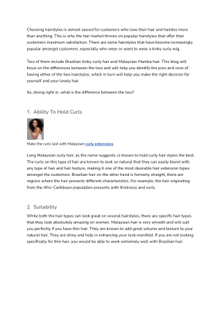 Difference between Brazilian kinky curly hair and Malaysian Mamba Hair from China_
