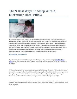 The 9 Best Ways To Sleep With A Microfiber Hotel Pillow