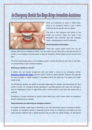 An Emergency Dentist San Diego Brings Immediate Assistance