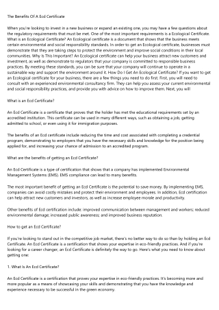 The Benefits Of A Ecd Certificate