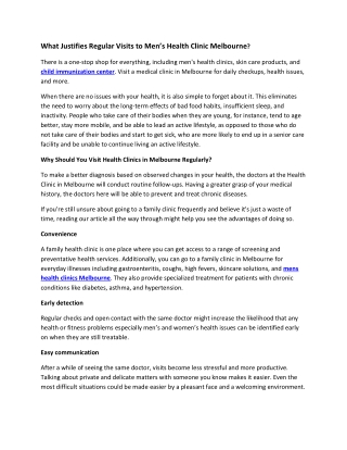 What Justifies Regular Visits to Men’s Health Clinic Melbourne