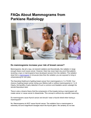 FAQs About Mammograms from Parklane Radiology