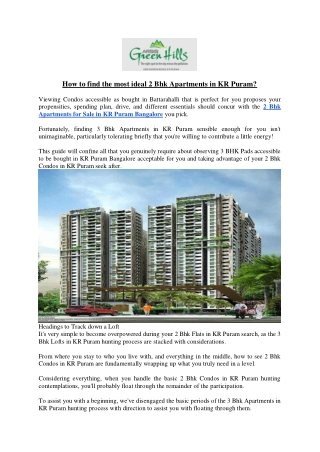 How to find the most ideal 2 Bhk Apartments in KR Puram