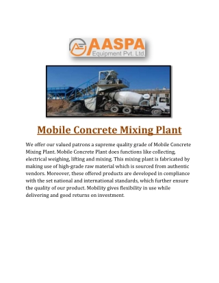 Mobile Concrete Mixing Plant