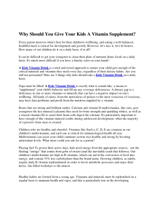 Why Should You Give Your Kids A Vitamin Supplement?