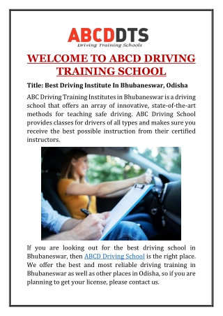 Best Driving Institute In Bhubaneswar, Odisha