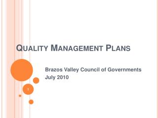 Quality Management Plans