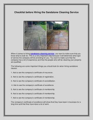 Checklist before Hiring the Sandstone Cleaning Service