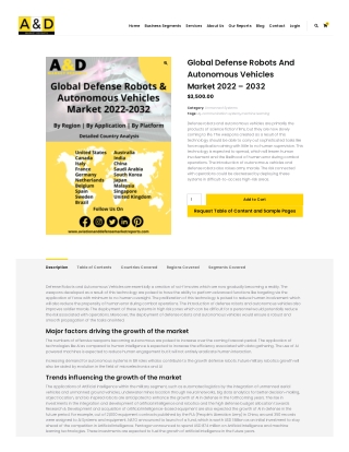 Global Defense Robots And Autonomous Vehicles Market 2022 – 2032