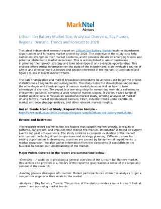 Lithium Ion Battery Market Latest News, Upcoming Trends and Growth By 2028