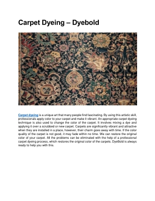 Carpet Dyeing - DyeBold