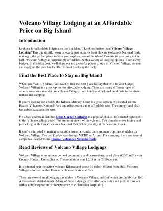 Volcano Village Lodging at an Affordable Price on Big Island