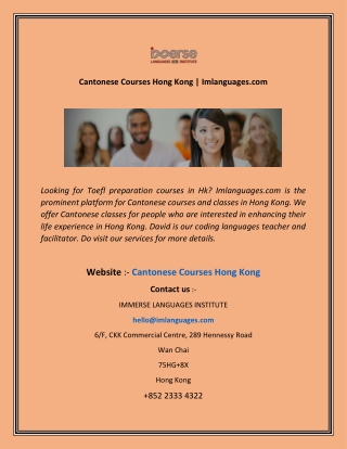 Cantonese Courses Hong Kong imlanguages